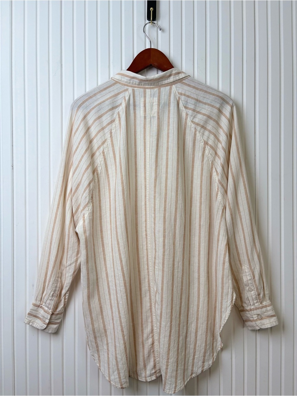 Aerie Women’s Button Down Linen Blend Shirt Striped Oversized XS Coastal Breezy - Picture 5 of 15